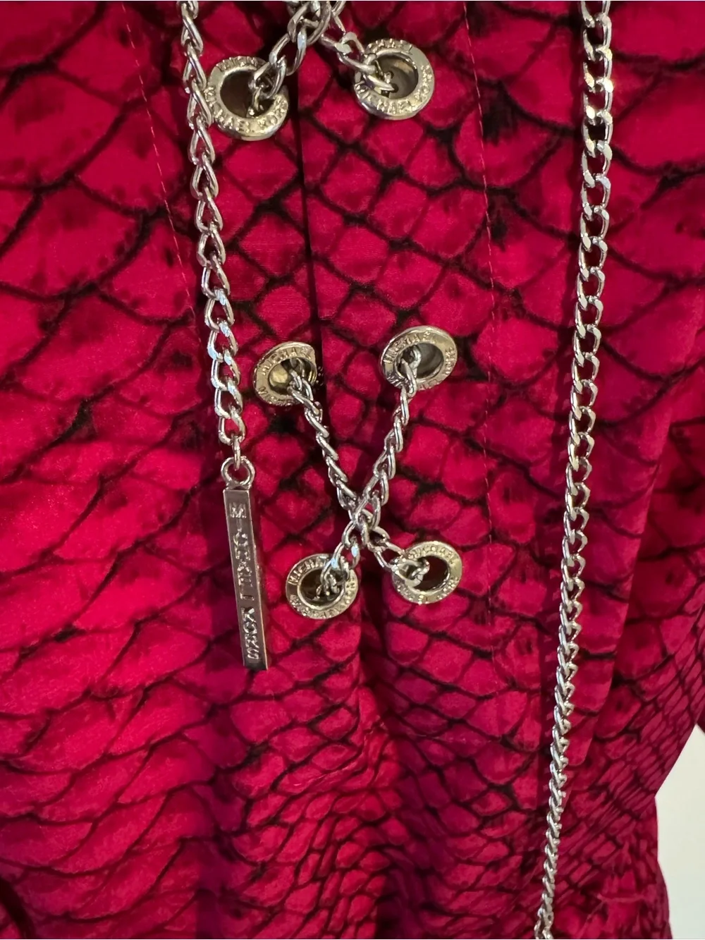 Michael Kors Pink Magenta Snake Print Tie Neck Dress Roll Tab Sleeves Size L